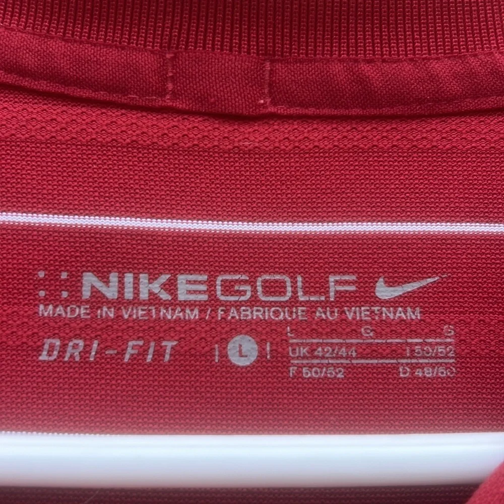 Nike Men's Red/White Striped Dri Fit Golf Polo Short Sleeve Top Size L